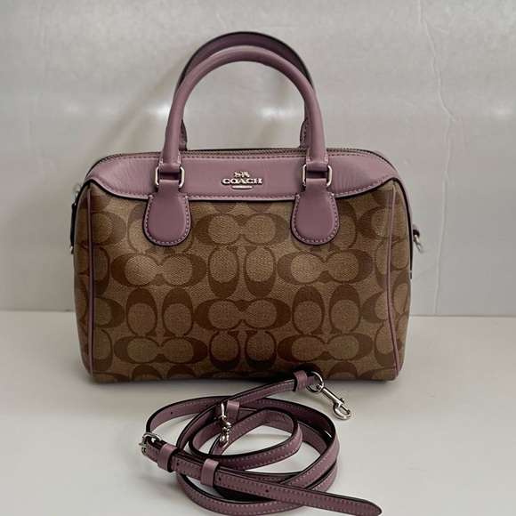 Coach Handbags - Coach Small Rowan CC signature brown and Lilac trim Crossbody Bag